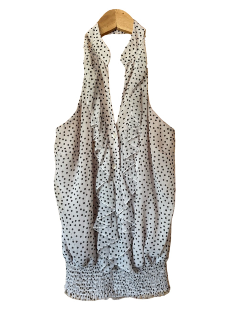 Vintage Wet Seal White Polka Dot Ruffle Halter Top size small